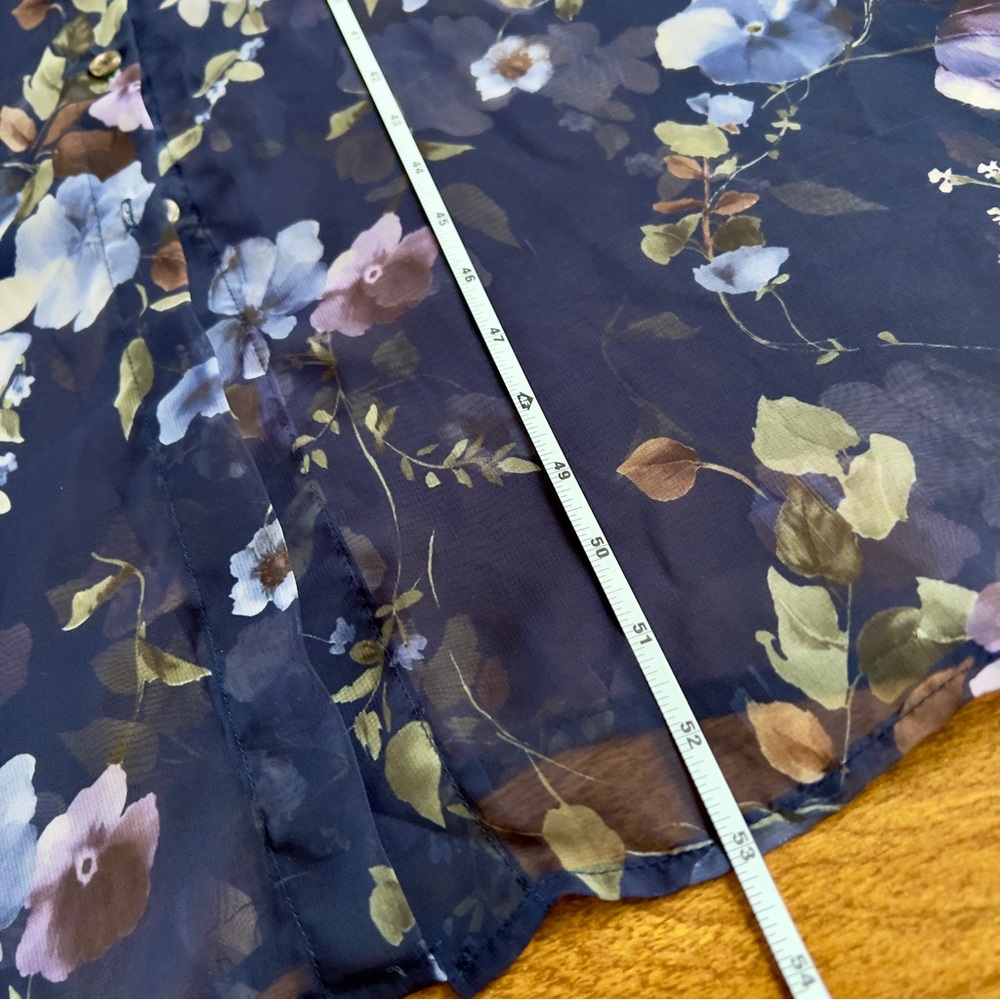 Vintage EnFocus Studio Navy Blue Floral Print Sheer Maxi Shirt Dress Set Size 6 - Picture 13 of 14